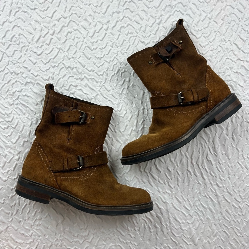 J Crew Boots 5.5 Brown Suede Shoes Biker Moto Buckle Engineer WARM CHESTNUT - Picture 8 of 10